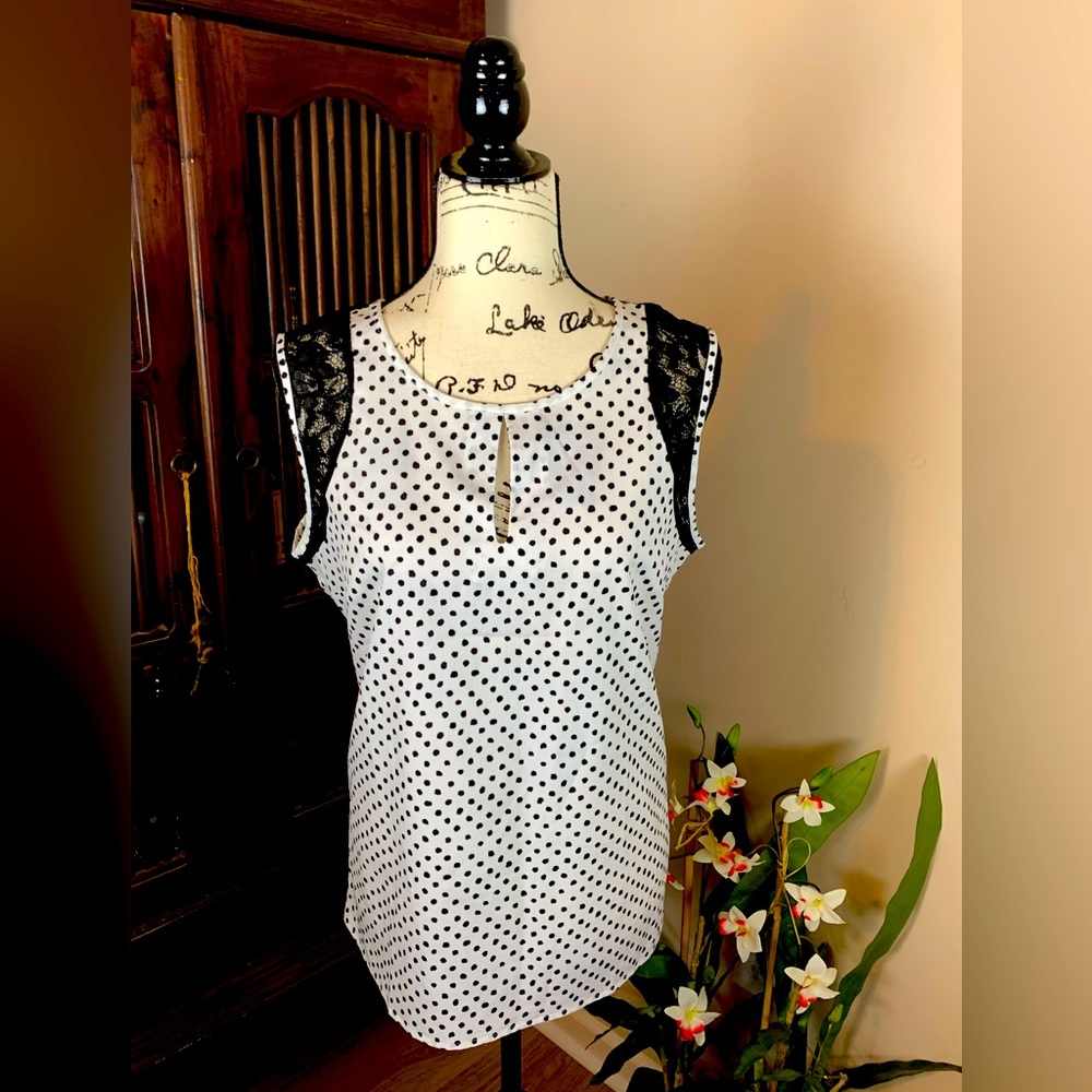 LOFT Polka Dot & Lace Sleeveless Blouse